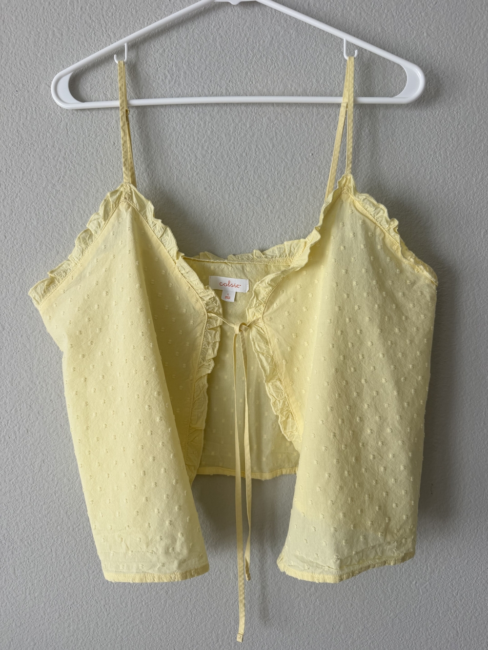 Colsie Butter Yellow Swiss Dot Ruffle Tie-Front Cami Top L